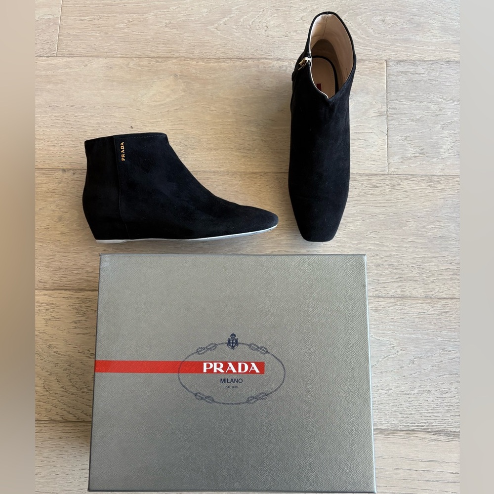 Prada Black Suede Ankle Booties sz9